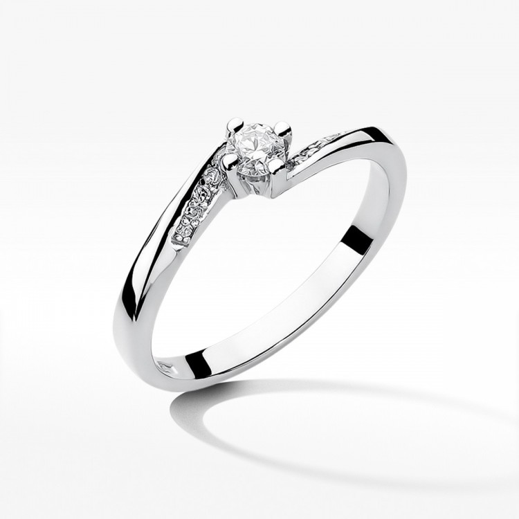 Pierścionek z białego złota z diamentami  - próba 585 0,19CT W-262B