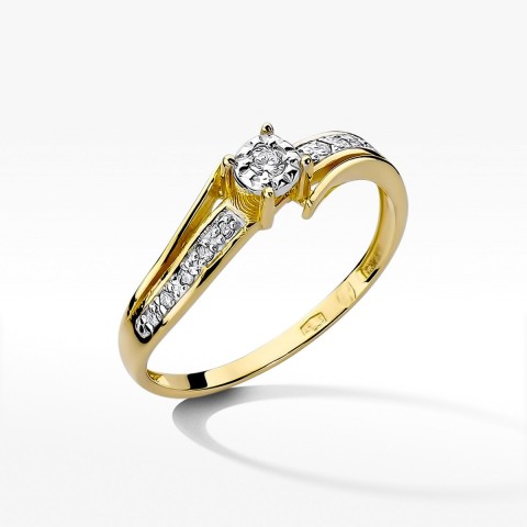 Pierścionek z żółtego złota z diamentami  - próba 585 0,10CT W-269A