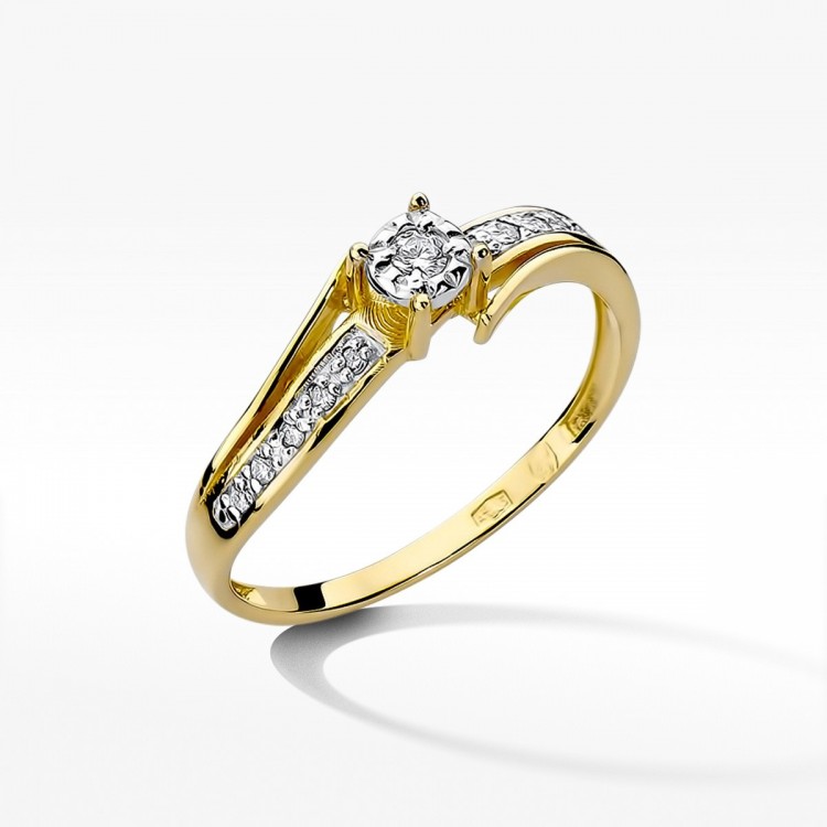 Pierścionek z żółtego złota z diamentami  - próba 585 0,10CT W-269A