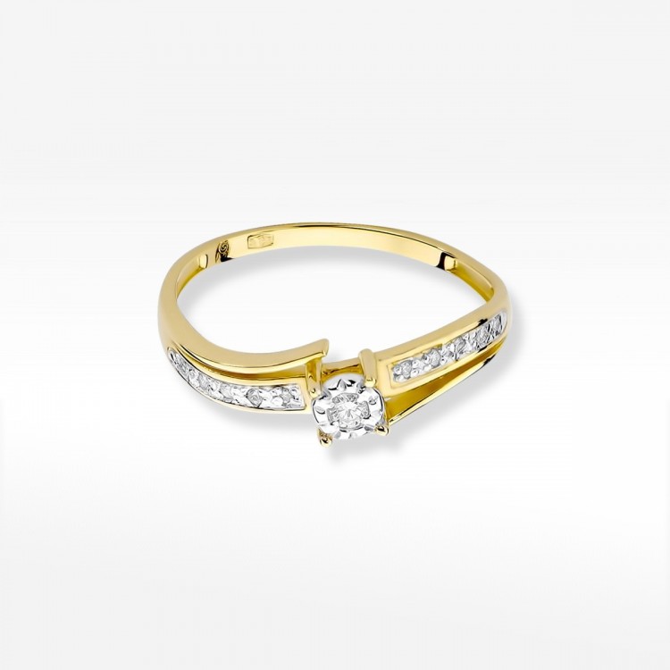 Pierścionek z żółtego złota z diamentami  - próba 585 0,10CT W-269A