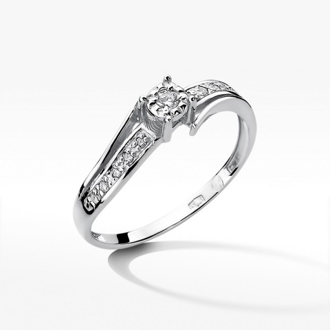 Pierścionek z białego złota z diamentami  - próba 585 0,10CT W-269B