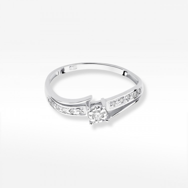 Pierścionek z białego złota z diamentami  - próba 585 0,10CT W-269B