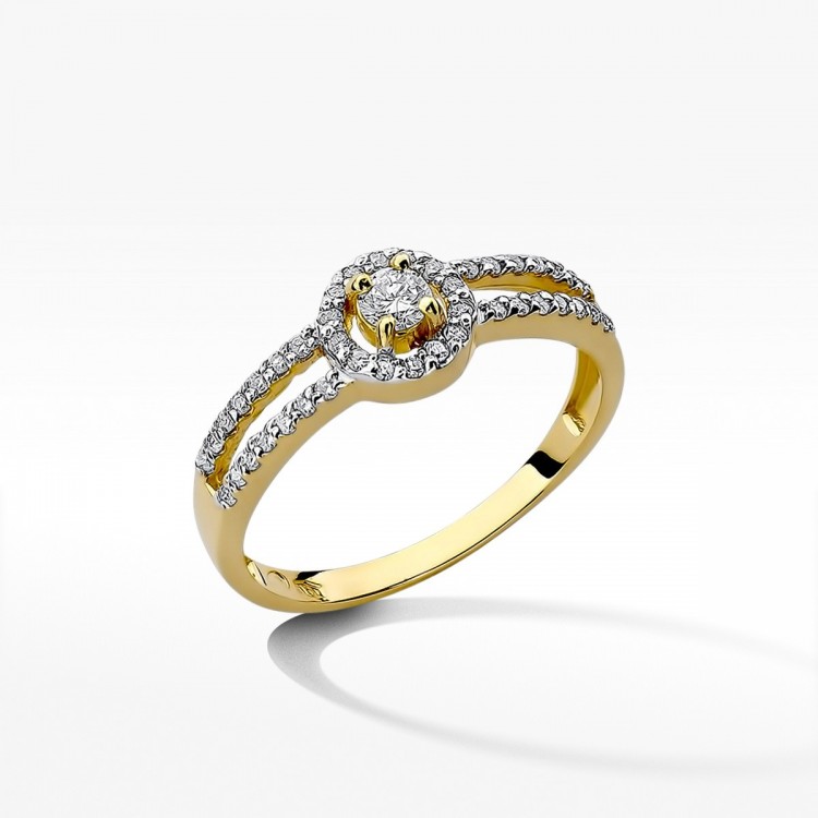 Pierścionek z żółtego złota z diamentami  - próba 585 0,31CT W-272A