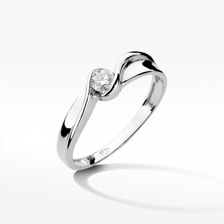 Pierścionek z białego złota z diamentem - próba 585 0,15CT W-278B