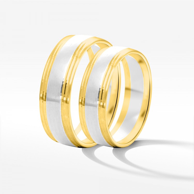 Obrączki ślubne z dwukolorowego złota 6mm półokrągłe