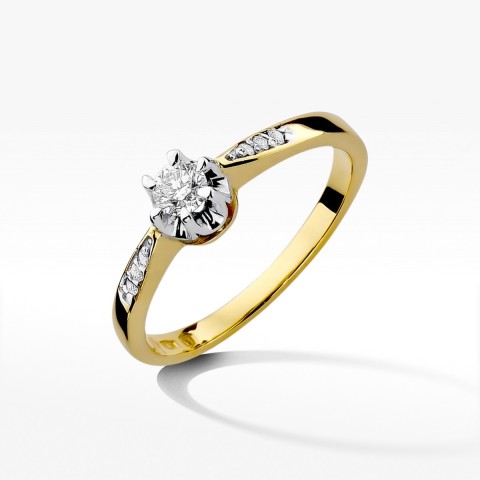 Pierścionek z żółtego złota z diamentami  - próba 585 0,25CT W-291A