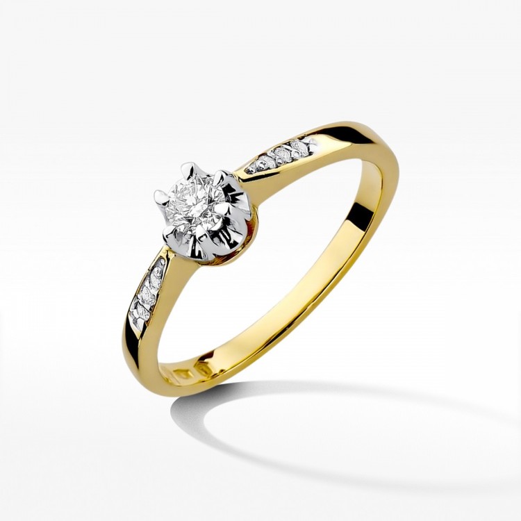 Pierścionek z żółtego złota z diamentami  - próba 585 0,25CT W-291A