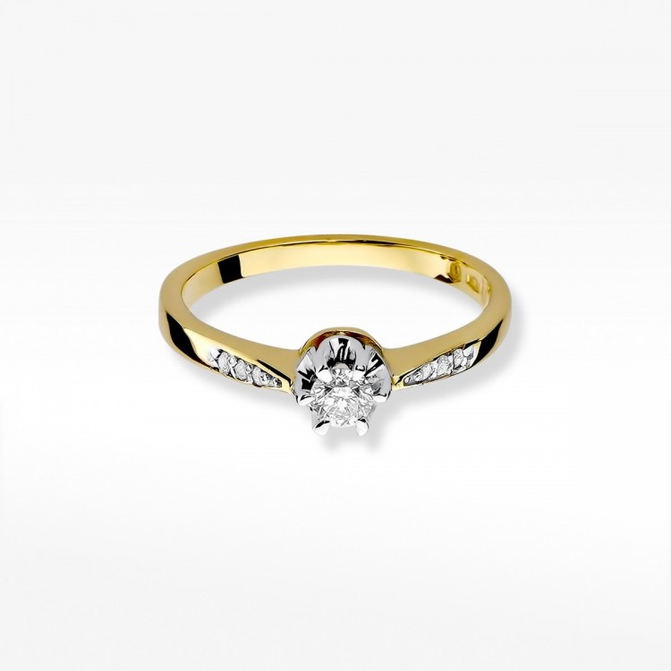 Pierścionek z żółtego złota z diamentami  - próba 585 0,25CT W-291A