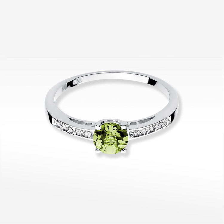 Pierścionek z białego złota z oliwinem - próba 585 0,65CT PV-057BO