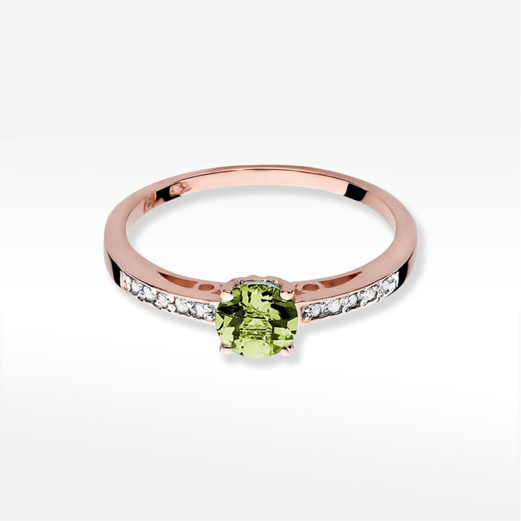 Pierścionek z różowego złota z oliwinem - próba 585 0,65CT PV-057CO