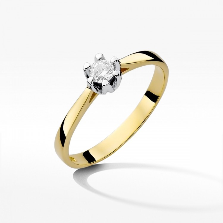 Pierścionek z żółtego złota z diamentem - próba 585 0,12CT PV-268A