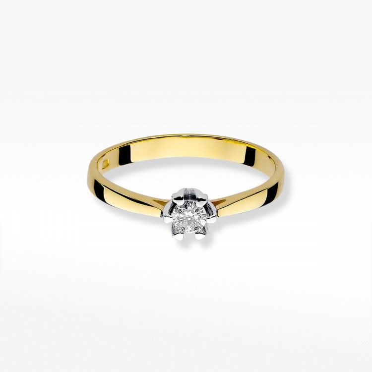 Pierścionek z żółtego złota z diamentem - próba 585 0,12CT PV-268A