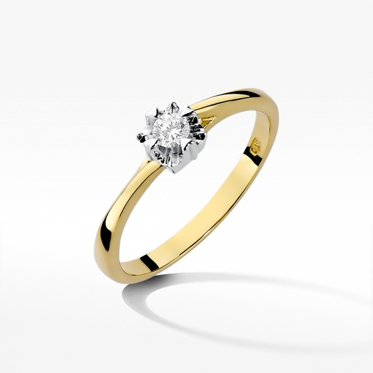 Pierścionek z żółtego złota z diamentem - próba 585 0,10CT W-318A