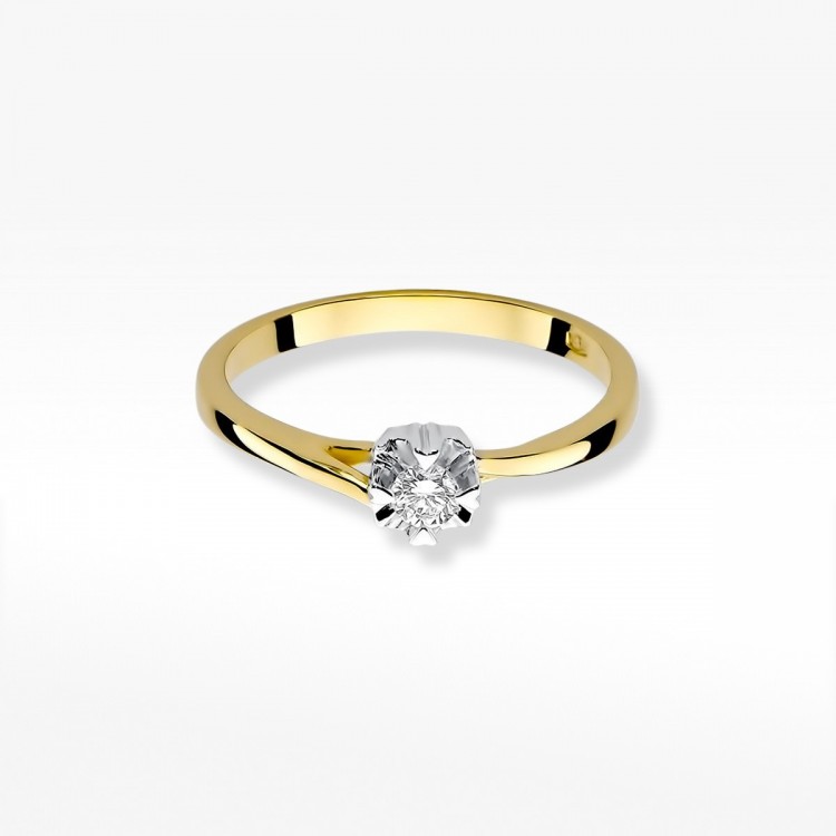 Pierścionek z żółtego złota z diamentem - próba 585 0,10CT W-318A
