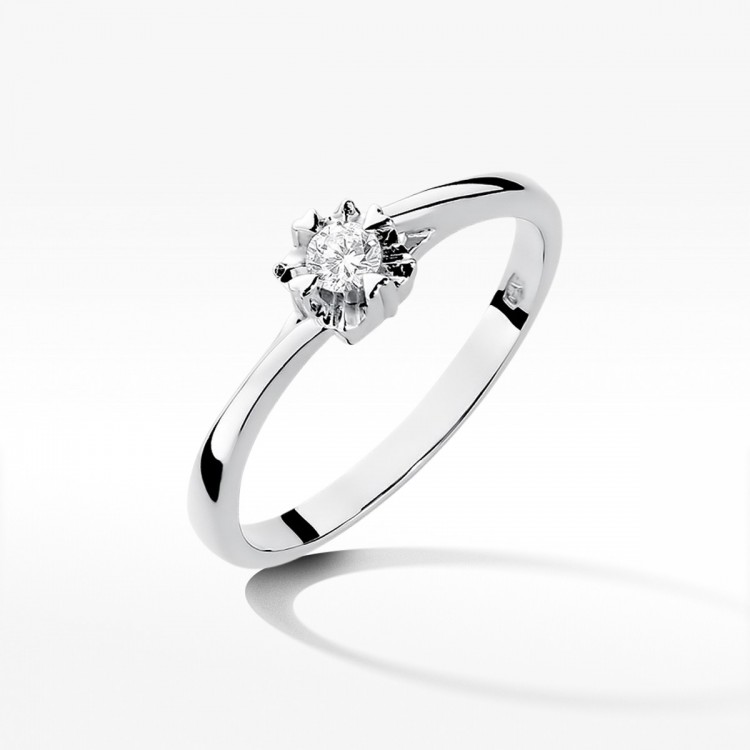 Pierścionek z białego złota z diamentem - próba 585 0,10CT W-318B