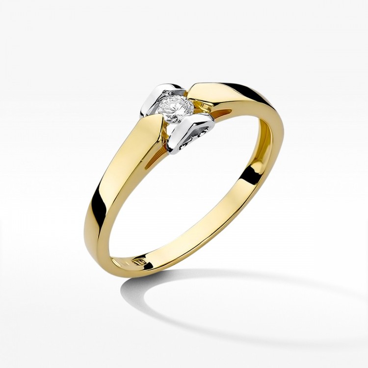 Pierścionek z żółtego złota z diamentem - próba 585 0,09CT W-320A