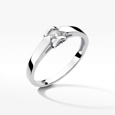 Pierścionek z białego złota z diamentem - próba 585 0,09CT W-320B