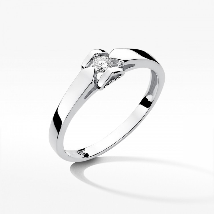 Pierścionek z białego złota z diamentem - próba 585 0,09CT W-320B