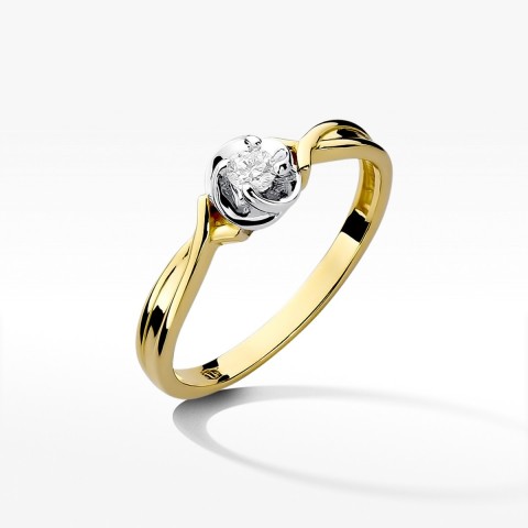 Pierścionek z żółtego złota z diamentem - próba 585 0,10CT W-329A