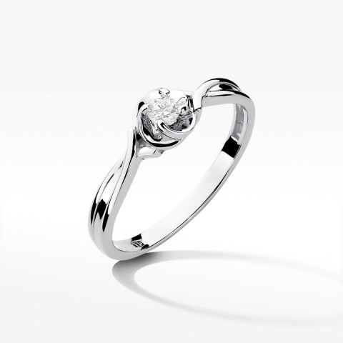 Pierścionek z białego złota z diamentem - próba 585 0,10CT W-329B
