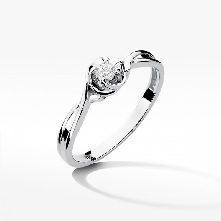 Pierścionek z białego złota z diamentem - próba 585 0,10CT W-329B