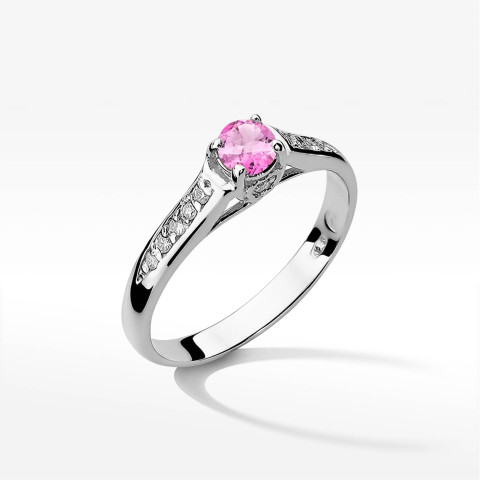 Pierścionek W0016 Różowy Topaz 0,30ct białe złoto