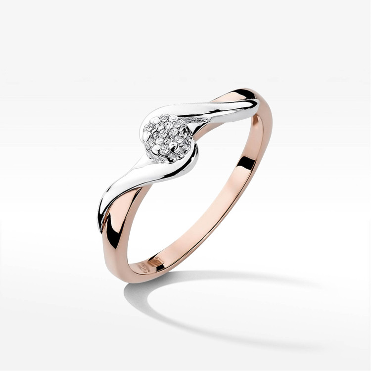 Pierścionek z różowego złota z diamentami  - próba 585 0,08CT PV-211C