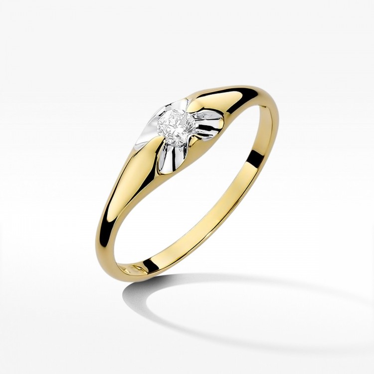 Pierścionek z żółtego złota z diamentem - próba 585 0,10CT W-331A