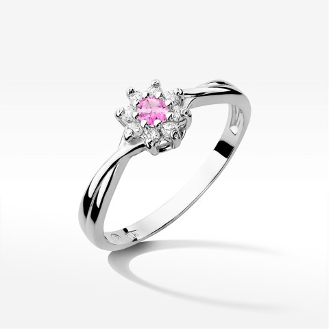 Pierścionek PV-185 Różowy Topaz 0,13ct białe złoto