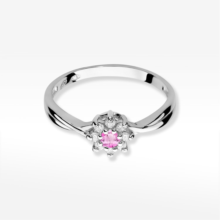 Pierścionek PV-185 Różowy Topaz 0,13ct białe złoto