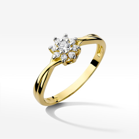 Pierścionek z żółtego złota z diamentami  - próba 585 0,22CT PV-185A
