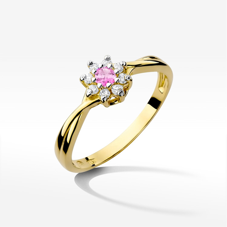 Pierścionek PV-185 Różowy Topaz 0,13ct żółte złoto
