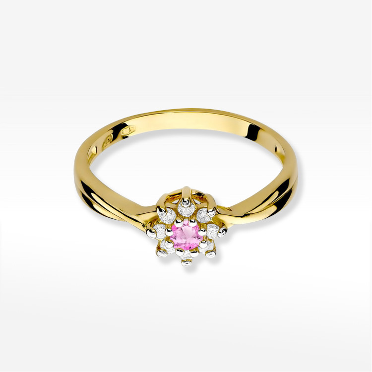 Pierścionek PV-185 Różowy Topaz 0,13ct żółte złoto