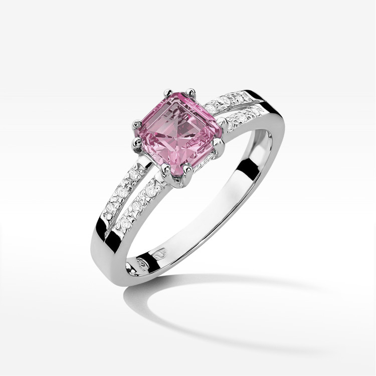 Pierścionek PV-142 Różowy Topaz 1,10ct białe złoto