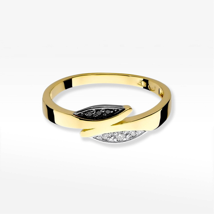 Pierścionek W0107 z czarnymi Diamentami żółte złoto