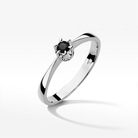 Pierścionek W0111 Czarny Diament 0,12ct białe złoto