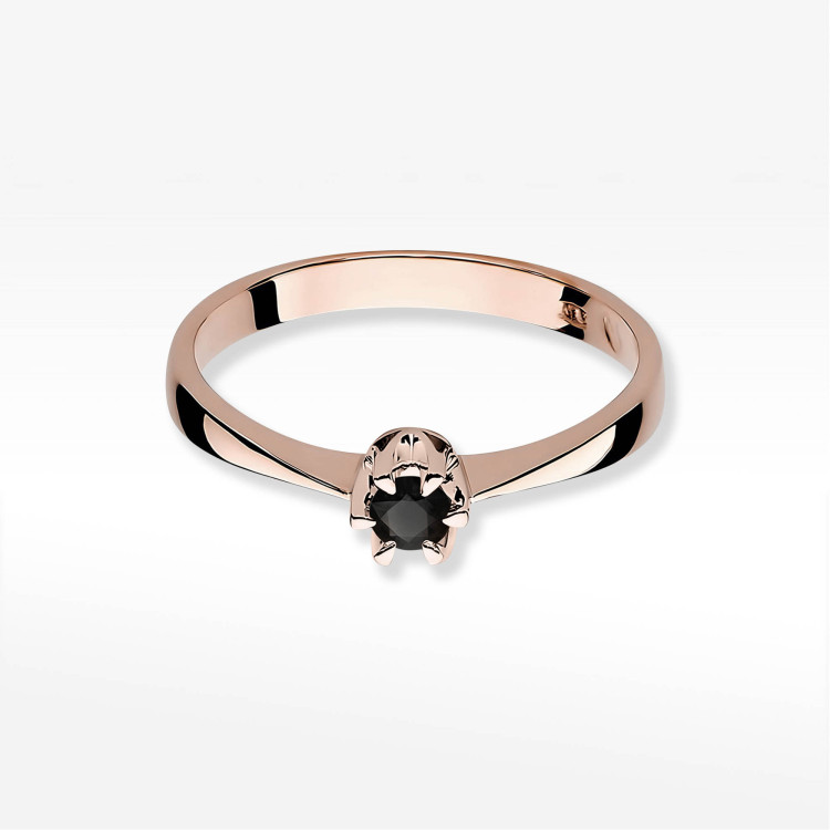 Pierścionek W0111 Czarny Diament 0,12ct różowe złoto