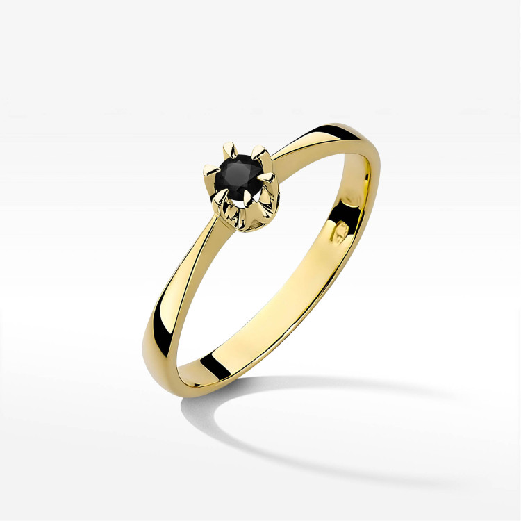 Pierścionek W0111 Czarny Diament 0,12ct żółte złoto