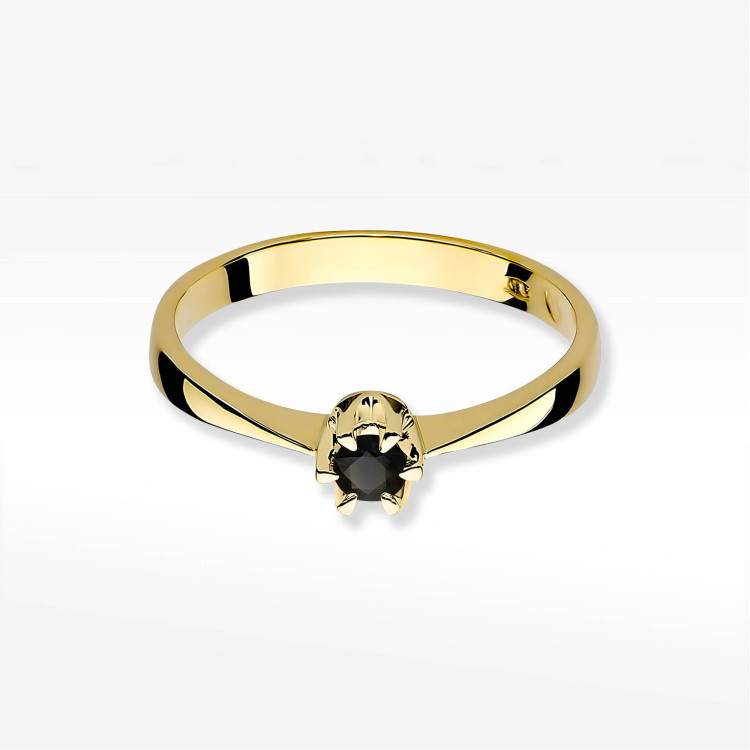 Pierścionek W0111 Czarny Diament 0,12ct żółte złoto
