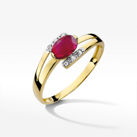 Pierścionek z żółtego złota z rubinem - próba 585 0,652CT PV-072AR