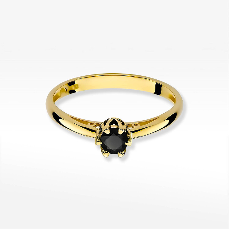Pierścionek W0133 Czarny Diament 0,20ct żółte złoto