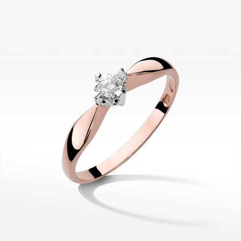Pierścionek z różowego złota z diamentem - próba 585 0,12CT PV-091C