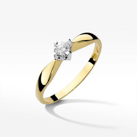 Pierścionek z żółtego złota z diamentem - próba 585 0,12CT PV-091A