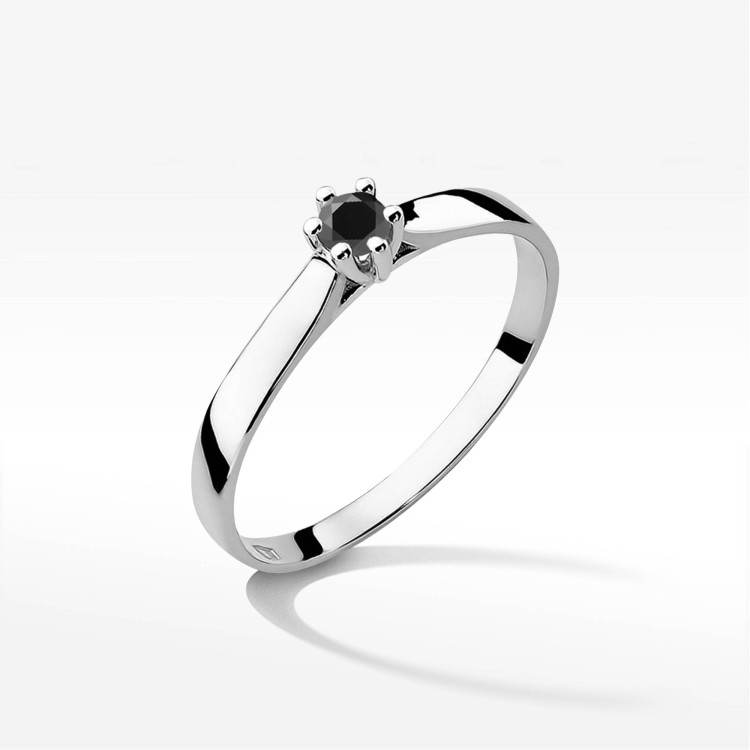 Pierścionek W0222 Czarny Diament 0,12ct białe złoto