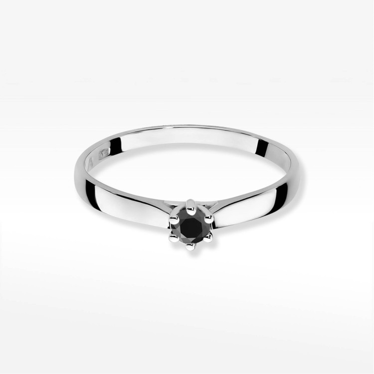 Pierścionek W0222 Czarny Diament 0,12ct białe złoto