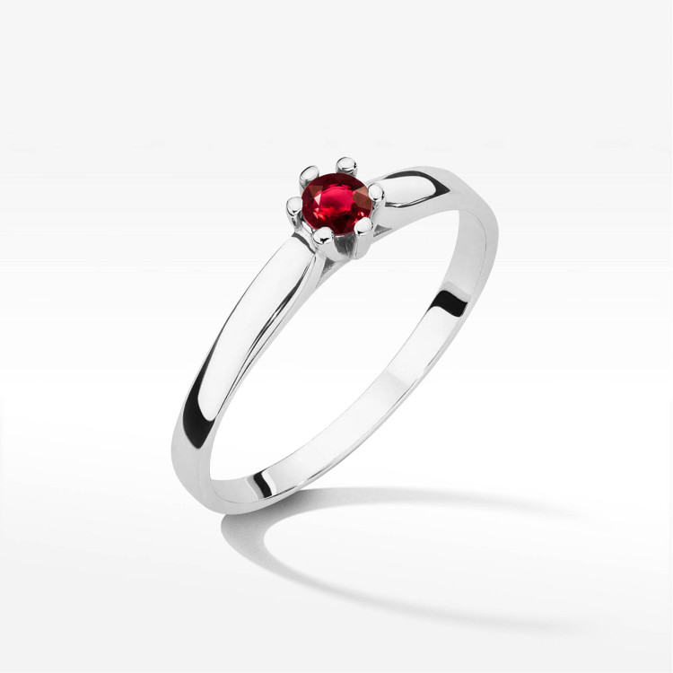 Pierścionek z białego złota z rubinem - próba 585 0,15CT PV-237CR