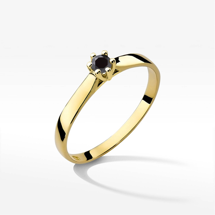 Pierścionek W0222 Czarny Diament 0,12ct żółte złoto