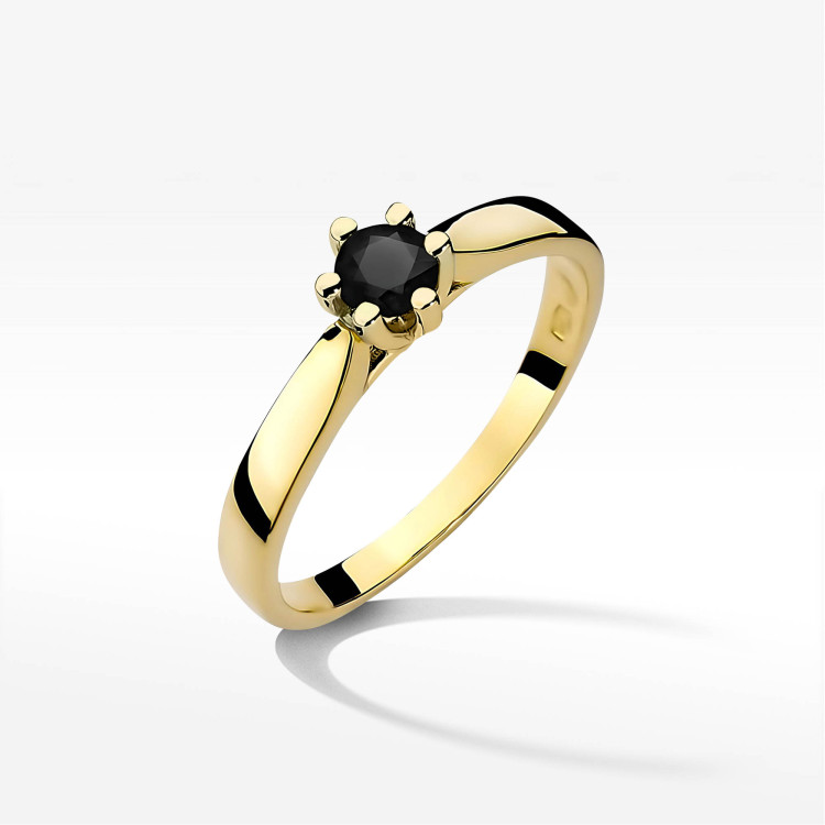 Pierścionek W0222B Czarny Diament 0,30ct żółte złoto