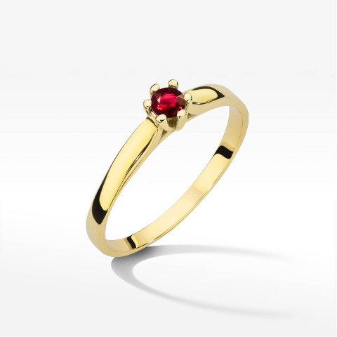 Pierścionek z żółtego złota z rubinem - próba 585 0,15CT PV-237BR