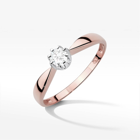 Pierścionek z różowego złota z diamentem laboratoryjnym - próba 585 0,15CT PV-061cLAB